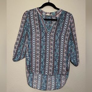 Pink Rose | Blue Red Paisley Geometric Floral Pattern Design Women Top Blouse